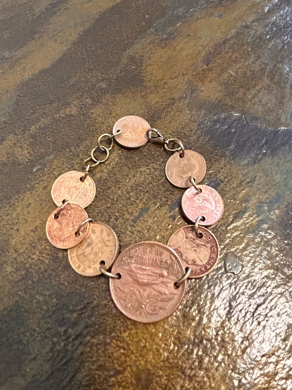 Vintage- Mexican Copper Coin Link Bracelet - Women Jewelry